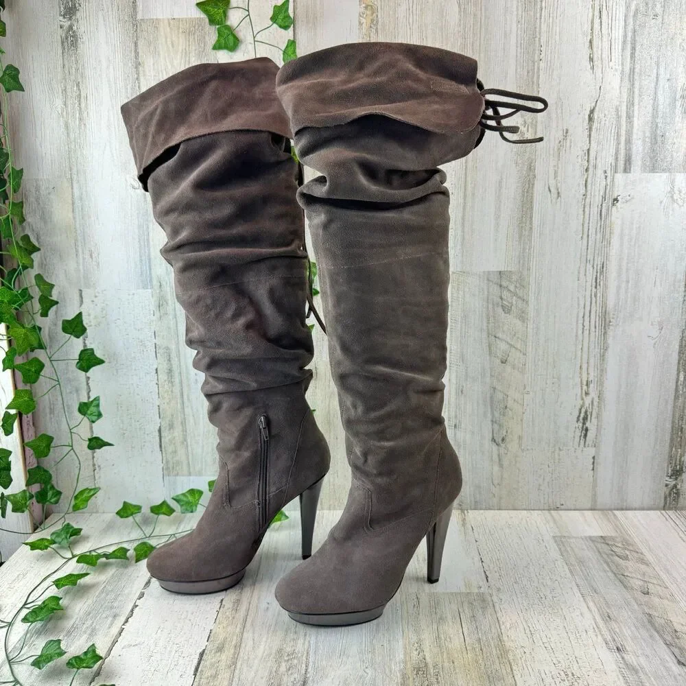 Steve Madden Xennon gray Suede Stiletto Size 9 Tall Platform Boots